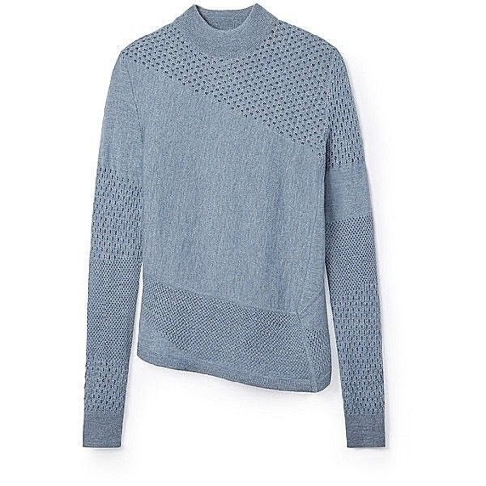 TORY BURCH Wool Asymmetrical Peplum Sweater in Bluestone Melange